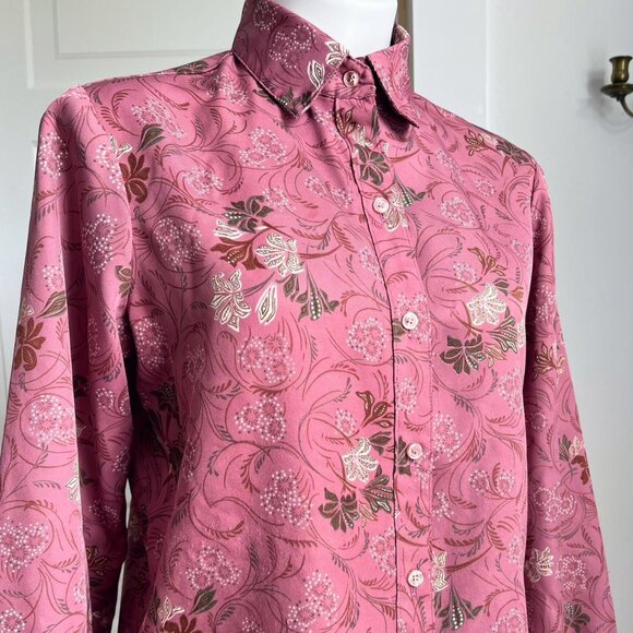 70s pink and floral button up collared shirt - Picture 2 of 8